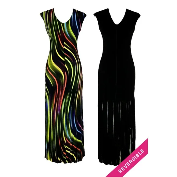 Women's V-Neck Long Maxi Reversible Fringe Dress Size M Eva Varro Black NWT